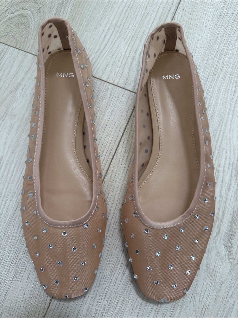 Mango Nude Mesh Studded Ballet Flats